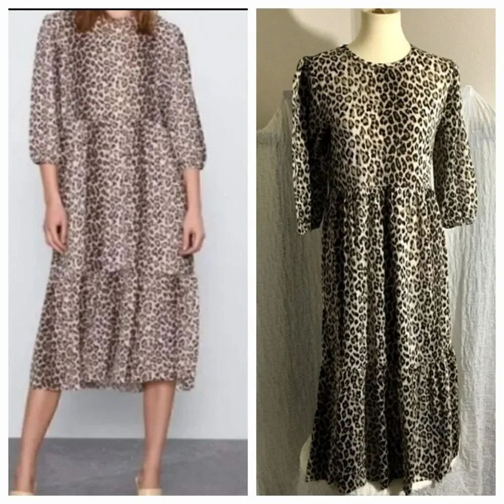 Zara Animal Pring Midi Dress Size Small